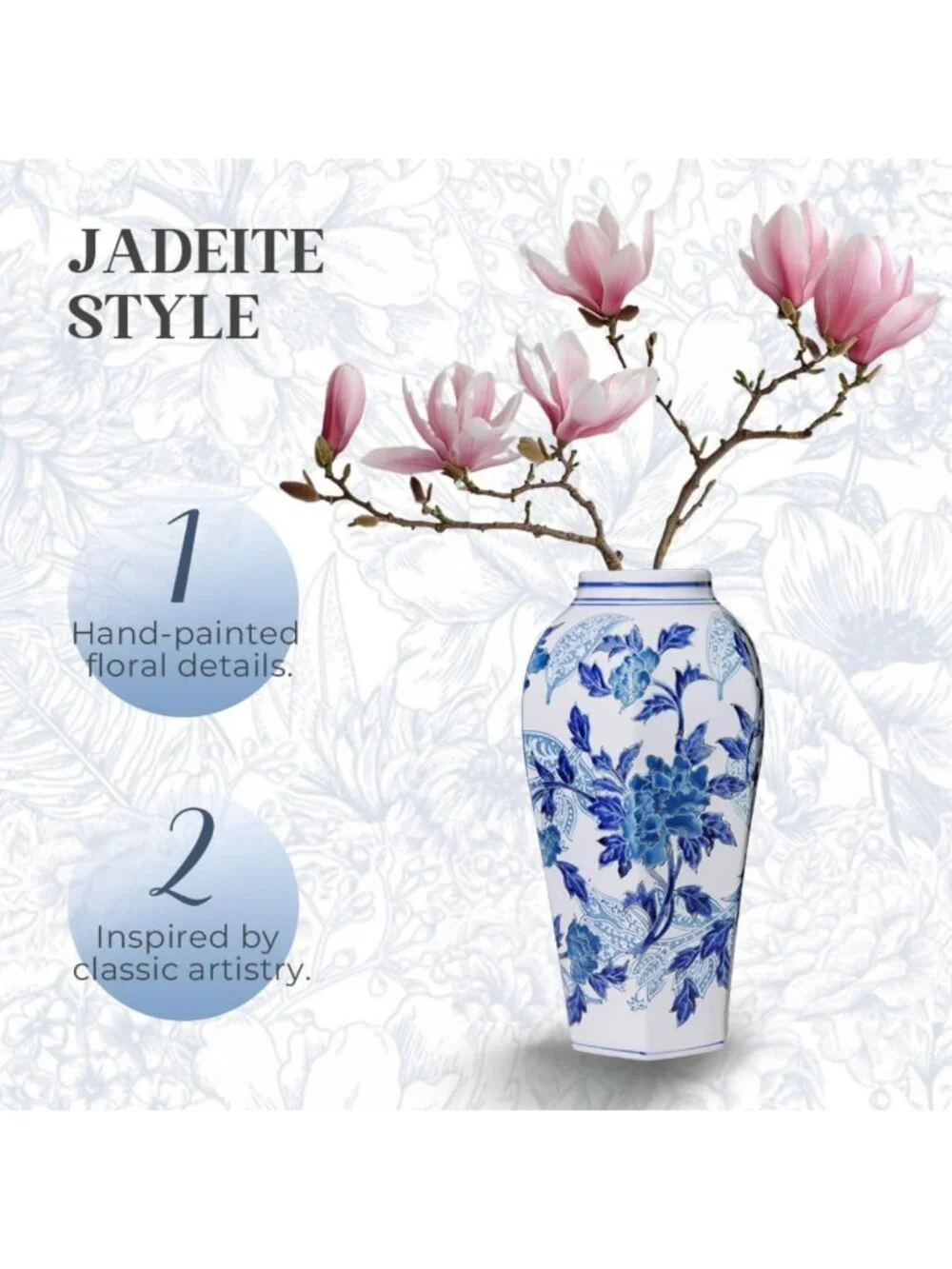 Hand-Painted Floral Chinoiserie Vase 14.6